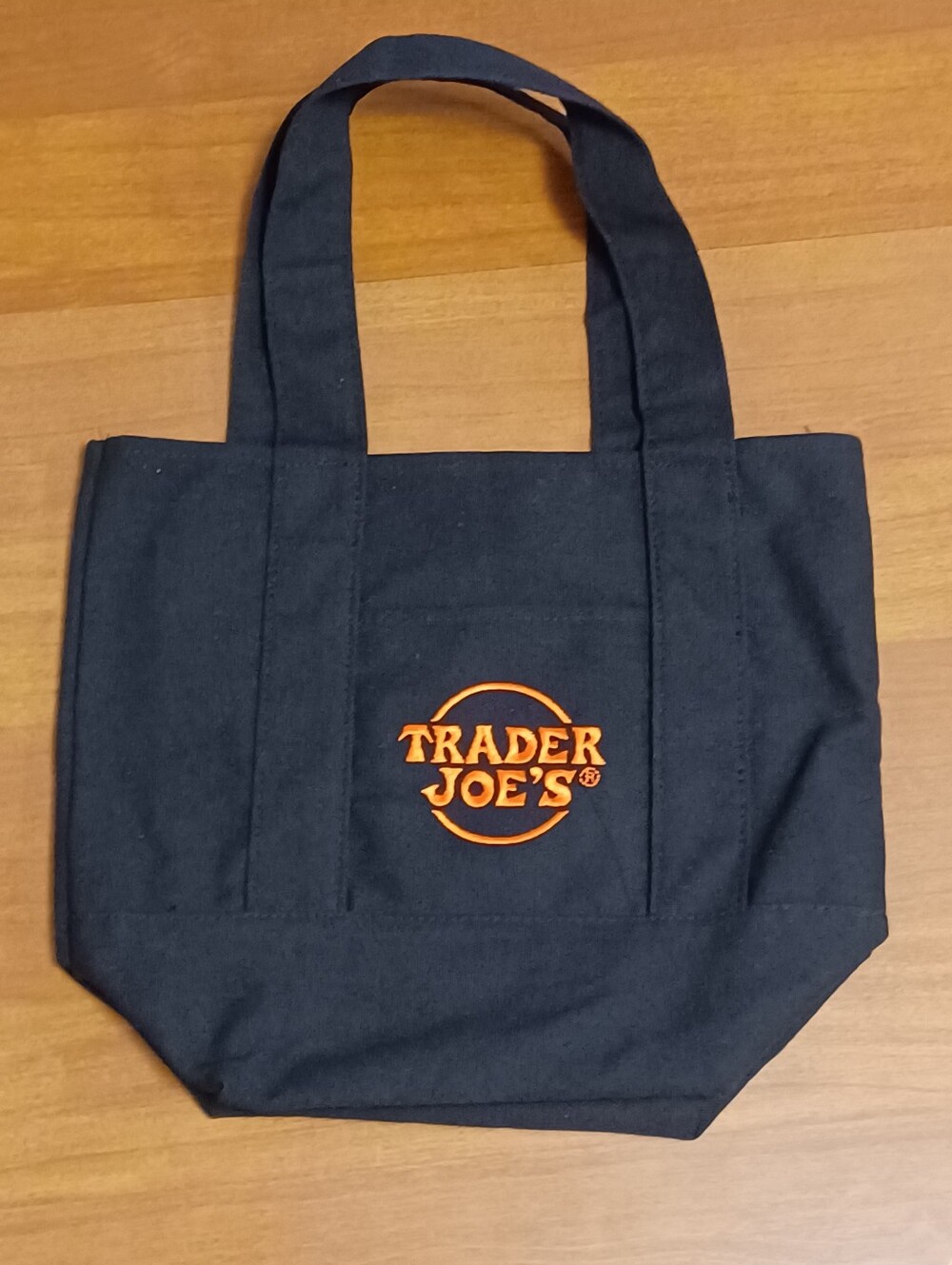 Trader Joe's Black Canvas Mini Tote Orange Embroidered Logo & Pockets Halloween